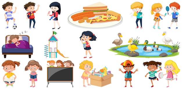 Ensemble de différents enfants et objets mignons