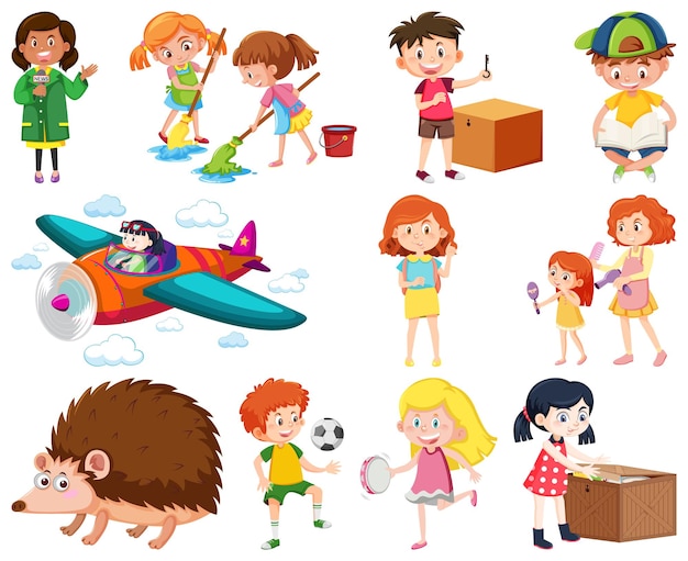 Ensemble de différents enfants et objets mignons