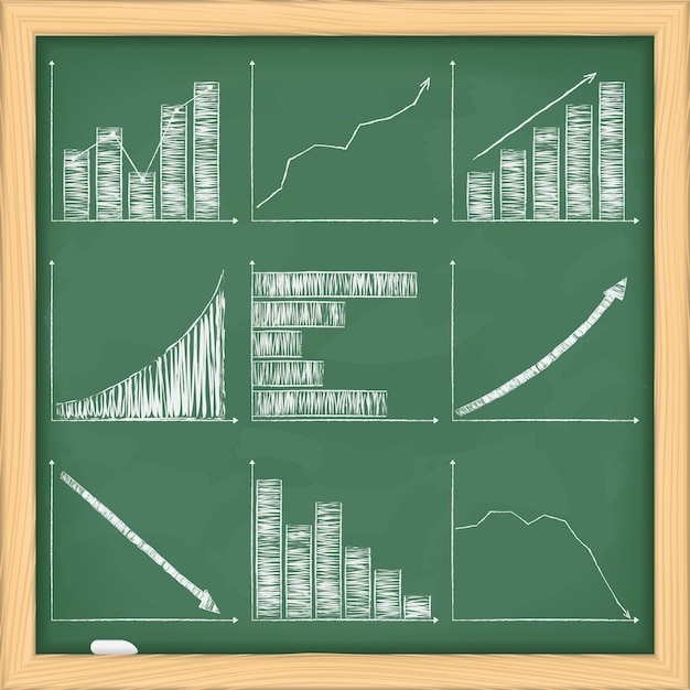 Vecteur ensemble de différents graphiques sur tableau noir