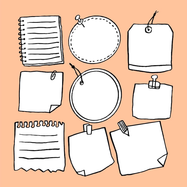Vecteur ensemble de différents papiers à notes sur fond isolé illustration vectorielle