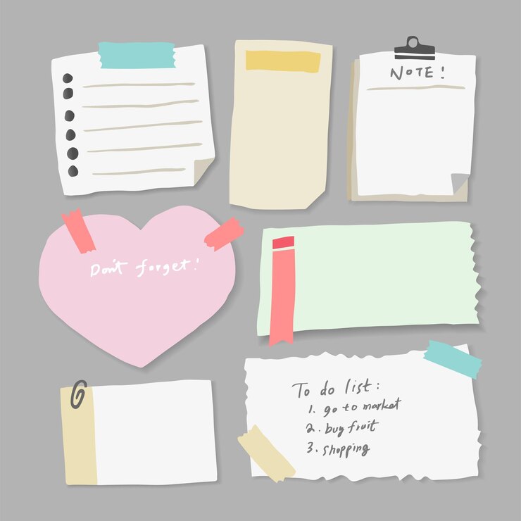 Vecteur ensemble de différents papiers à notes sur fond isolé illustration vectorielle