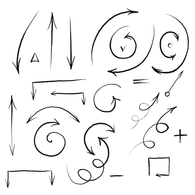 Ensemble De Différents Pointeurs De Flèches De Brosse Grungeobjet De Peinture à L'huile Dessiné à La Main Isolé Sur Blanc