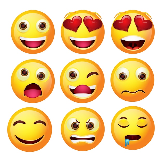 Ensemble de différents types d'émoticônes emoji visage illustration vectorielle