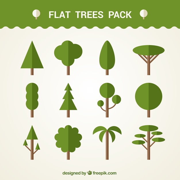 Vecteur ensemble de différents vecteurs d'arbres dans le style plat