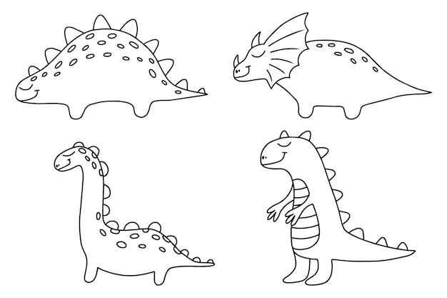 Ensemble de dinosaures Ensemble de dinosaures dessinés à la main Collection pour enfants de dinosaures Style Doodle Illustration vectorielle