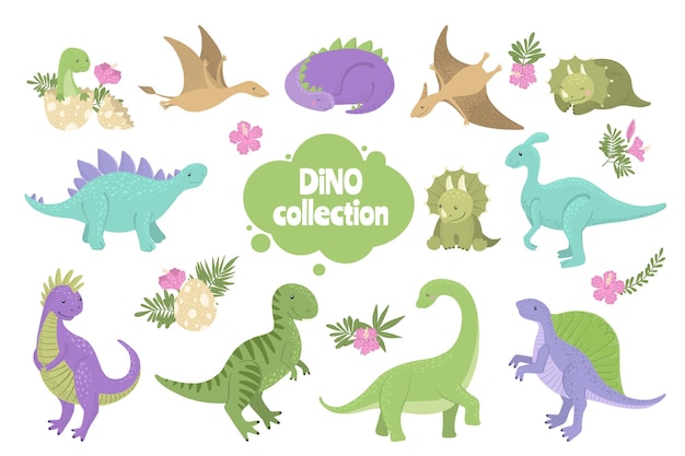 Ensemble De Dinosaures Mignons Isolé Sur Blanc