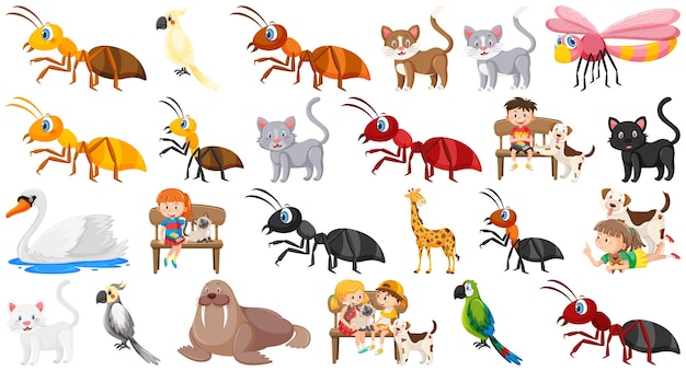Ensemble de divers animaux sauvages en style cartoon