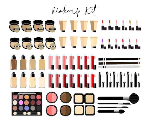 Ensemble De Divers Cosmétiques Et Illustration De Kit De Maquillage