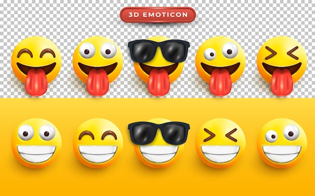 Vecteur ensemble de diverses icônes de visage emoji 3d