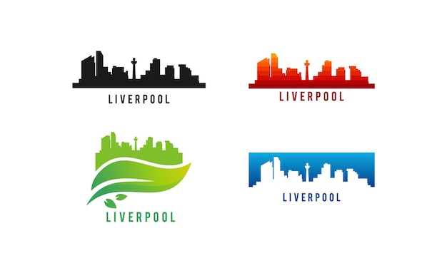 Ensemble De Diverses Illustration Vectorielle De Liverpool City Skyline Silhouette