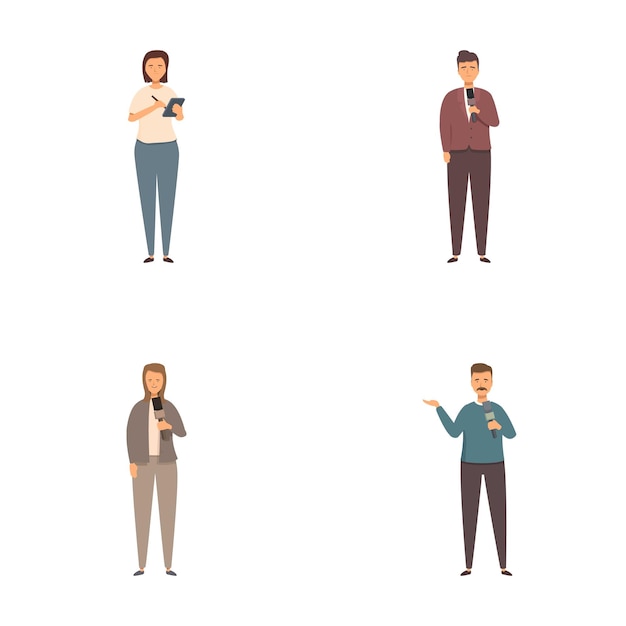 Un ensemble diversifié d'hommes d'affaires de dessins animés tenant des smartphones