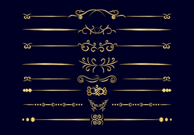 Ensemble de diviseurs dorés et rétro de luxe vecteur d'éléments de conception calligraphique