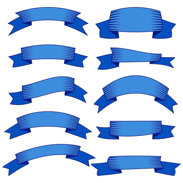 Ensemble de dix rubans bleus et bannières pour la conception de sites Web Grand élément de conception isolé sur fond blanc Illustration vectoriellexA