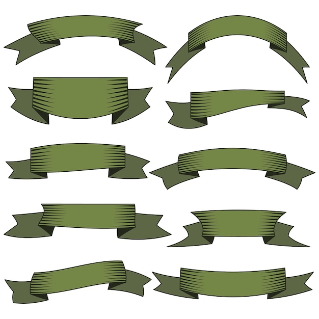 Ensemble de dix rubans verts et bannières pour la conception de sites Web Grand élément de conception isolé sur fond blanc Illustration vectoriellexA