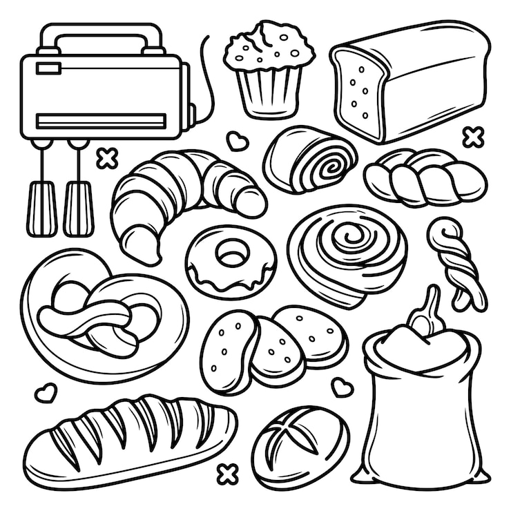 Vecteur ensemble de doodle de boulangerie