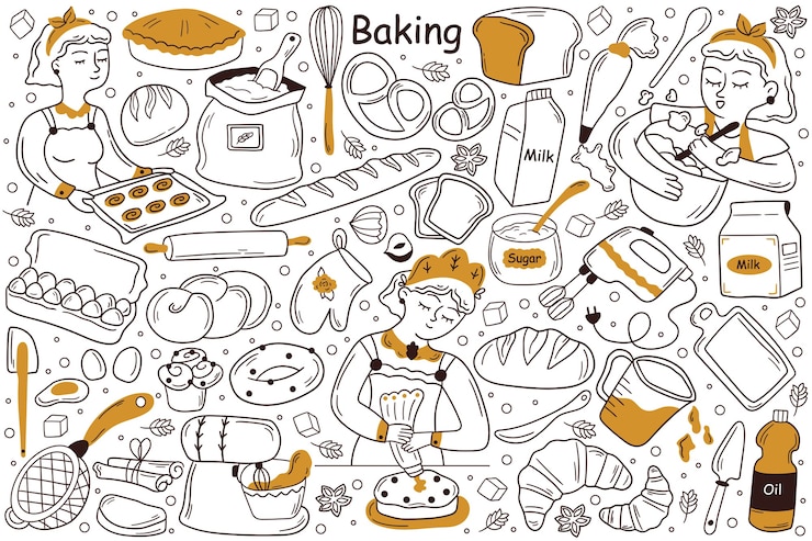 Vecteur ensemble de doodle de cuisson