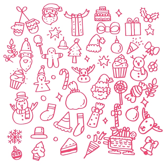 Ensemble De Doodle Dessinés à La Main D'objets De Noël.