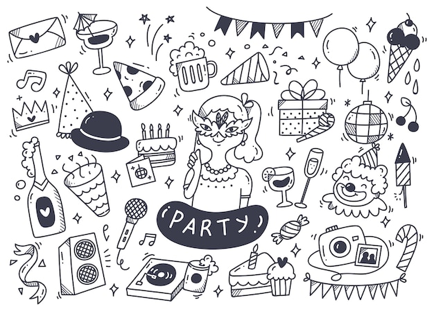 Ensemble De Doodle De Fête Et Accessoires