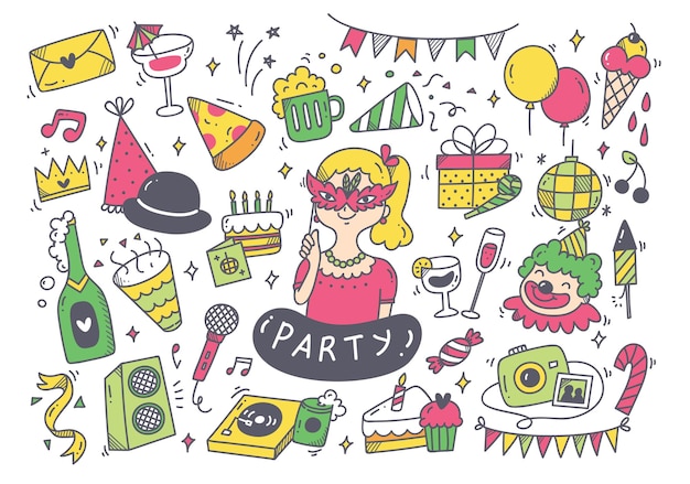 Ensemble De Doodle De Fête Et Accessoires