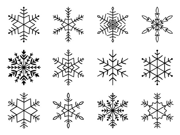 Ensemble de doodle de flocons de neige Décoration de vacances d'hiver dans le style de croquis