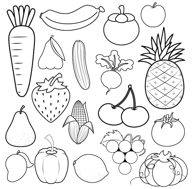 Vecteur un ensemble de doodle sur les fruits sur fond blanc
