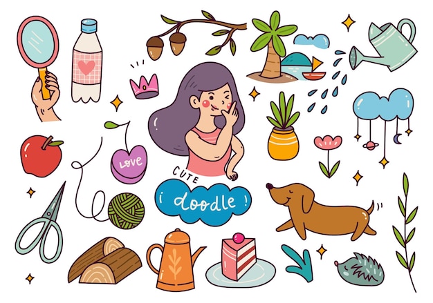 Ensemble De Doodle Kawaii Dessinés à La Main