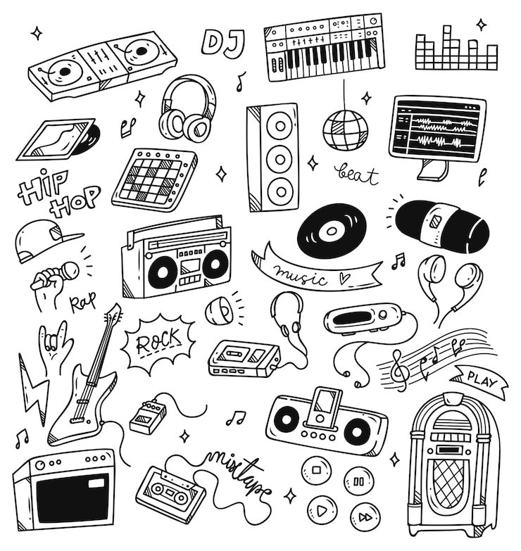 Ensemble de doodle de musique