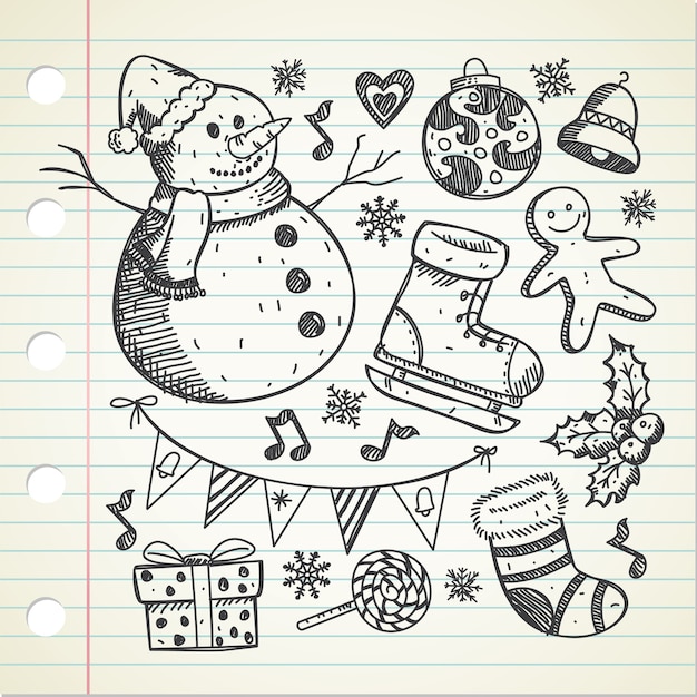 Ensemble De Doodle De Noël Dessinés à La Main