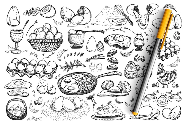 Ensemble De Doodle D'oeufs De Poulet.