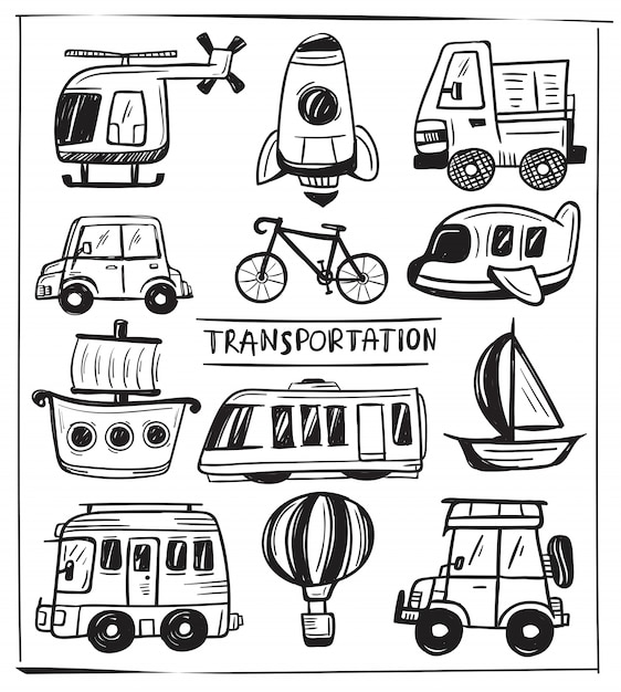 Vecteur ensemble de doodle de transport