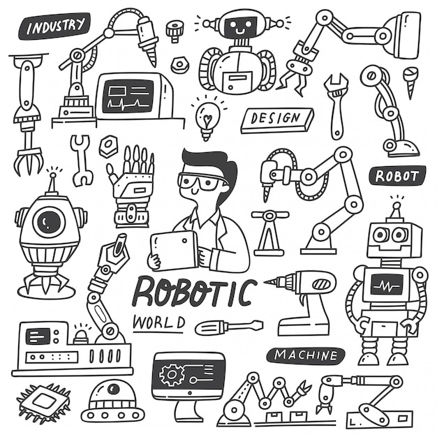 Ensemble De Doodles De L'industrie Robotique