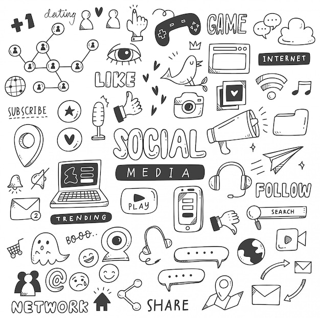 Vecteur ensemble de doodles de médias sociaux