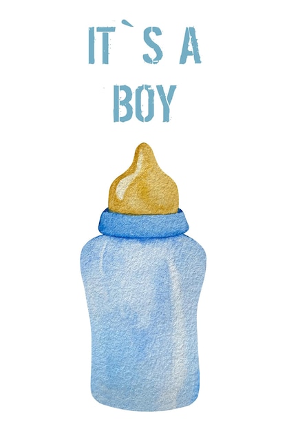 Ensemble de douche bébé garçon bleu aquarelle C'est un thème garçon avec une bouteille de lait