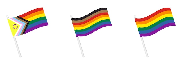 Ensemble de drapeau de fierté agitant Collection de nouvelle icône de symbole LGBT arc-en-ciel Illustration vectorielle plane
