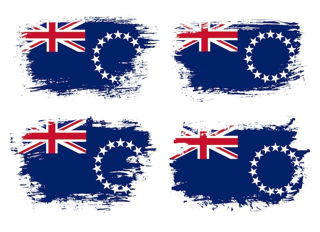 Ensemble de drapeau de pinceau grunge du pays des îles Cook sur fond solide