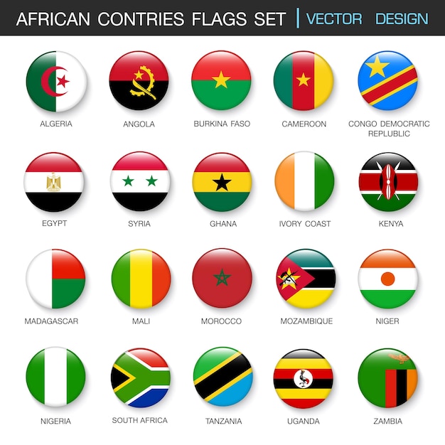 Ensemble De Drapeaux Africains Et Membres Dans L'illustration De L'élément De Conception Stlyevector Botton