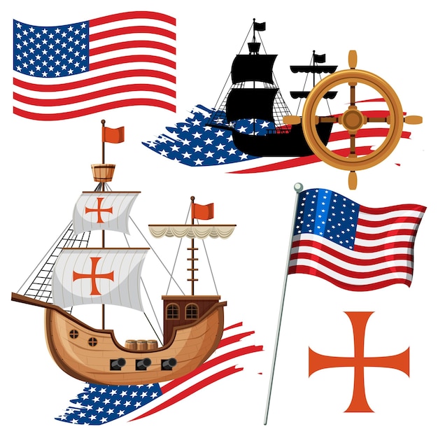 Ensemble De Drapeaux Américains Et élément