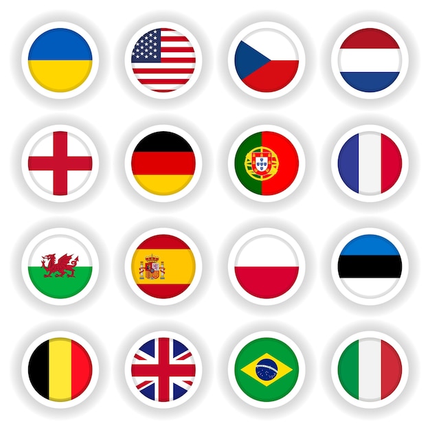 Ensemble de drapeaux autour des boutons 3D