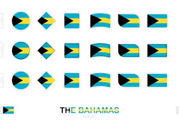 Ensemble De Drapeaux Des Bahamas, Drapeaux Simples Des Bahamas Avec Trois Effets Différents.