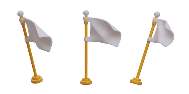 Ensemble de drapeaux blancs dans différentes positions Symbole de jeu de reddition Termination volontaire du combat