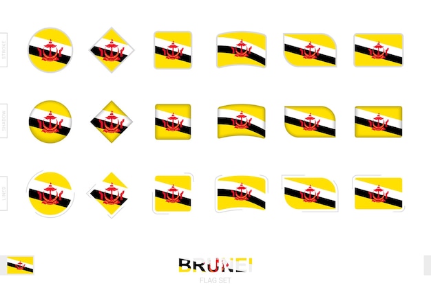 Ensemble De Drapeaux De Brunei, Drapeaux Simples De Brunei Avec Trois Effets Différents.