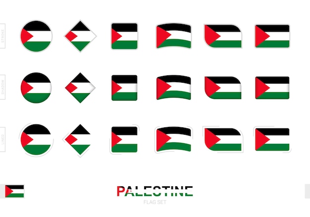 Ensemble De Drapeaux Palestiniens, Drapeaux Simples De Palestine Avec Trois Effets Différents.