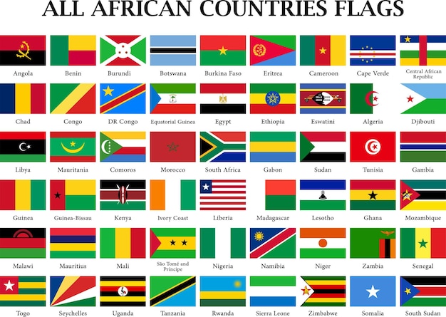 Vecteur ensemble de drapeaux de pays africains toutes les 54 collections de drapeaux africains