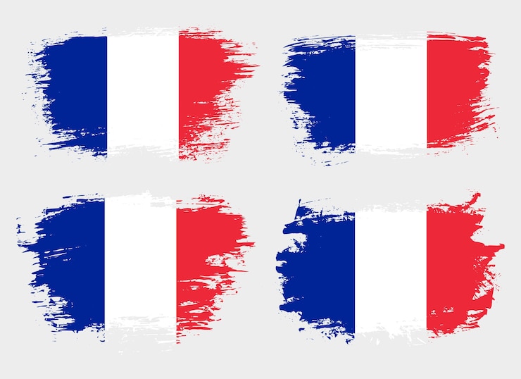 Vecteur ensemble de drapeaux en pinceau grunge du pays de france sur fond solide