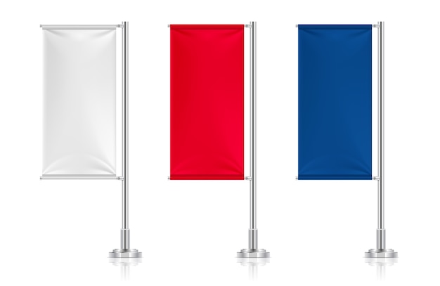 Vecteur ensemble de drapeaux textile blanc, rouge et bleu