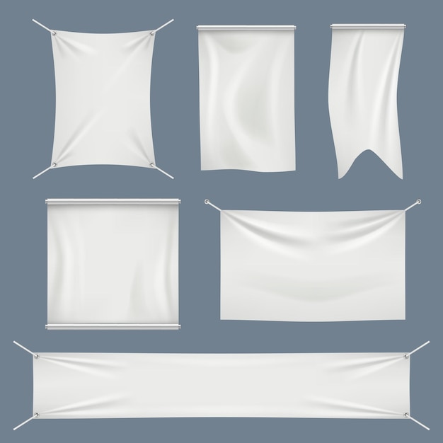 Vecteur ensemble de drapeaux textile blanc