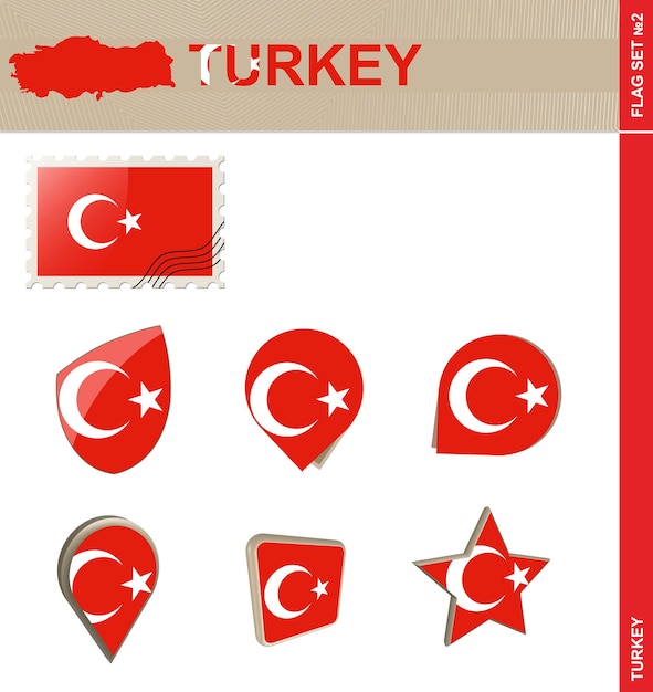 Ensemble De Drapeaux De Turquie Ensemble De Drapeaux 2 Vecteur