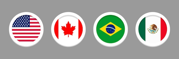 Ensemble de drapeaux vectoriels USA Canada Brésil et Mexique