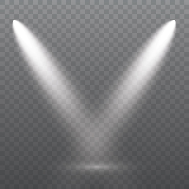 L'ensemble du projecteur blanc brille sur la scène, la scène, le podium. Effet de lumière flash à usage exclusif d'une lampe ou d'un projecteur.