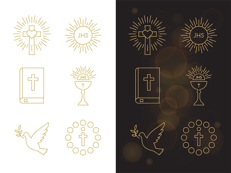 L'ensemble du signe de la religion chrétienne de la première communion Illustration vectorielle isolée
